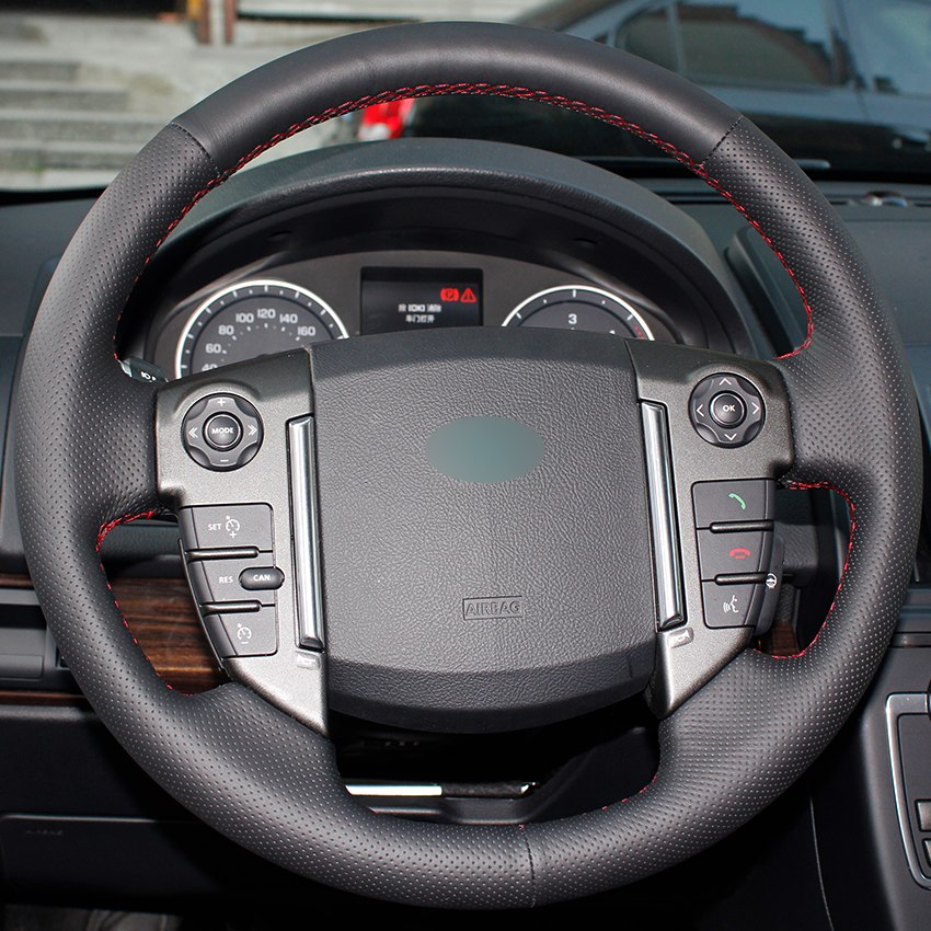 Black Natural Leather Car Steering Wheel Cover for Land Rover Freelander 2 2013-2015-image-440792553