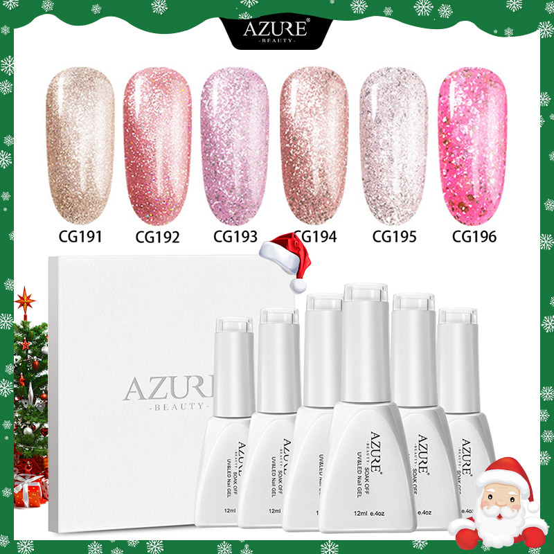 

Beauty 6Pcs/Lot Rose Gold Glitter UV Nail Gel Varnish Semi Permanent Led Gel Polish Set Soak Off Nail Salon UV Kits, As pic