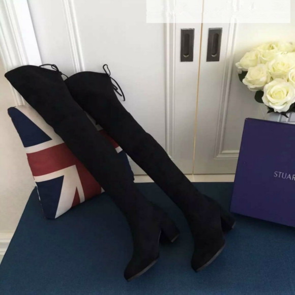 

High quality real leather over the knee boots thick bottom elastic high to help flat shoes SW black brown lace-up
