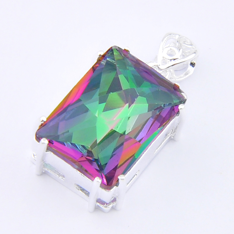 Luckyshine 6Pcs Mother Gift Antique Square Fire Mystic Topaz 925 Sterling Silver Plated Pendants Russia Australia USA Pendants Jewelry