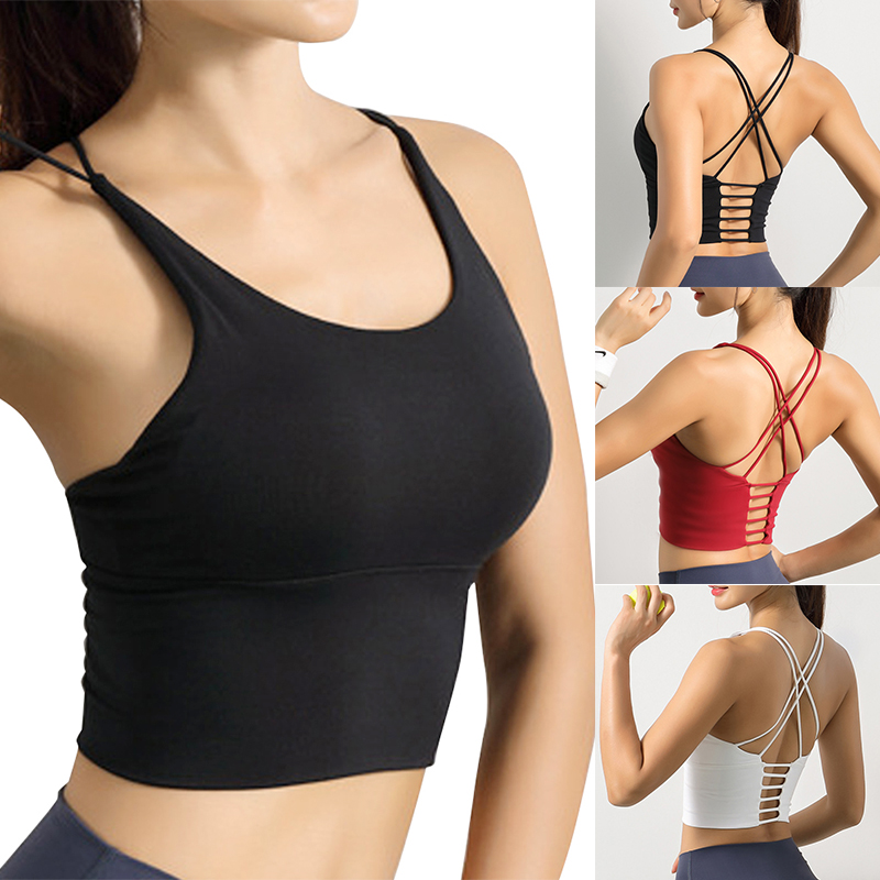 

High Quality Women Cute Yoga Sports Bra Strappy Workout Clothes Bra Tops Vest No Steel Ring N66, Black