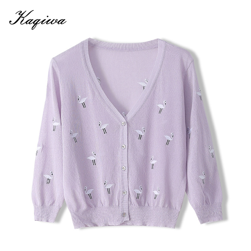 

Small coat summer cardigan women' wear ice silk sunscreen air conditioning shirt thin short V-neck fashion top sweater, Black