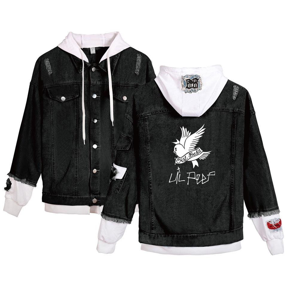 Jeans Jacket Men Lil Peep Denim Jacket Men Windbreaker Plus Long Coat Warm Clothes Cowboy Black Fashion Outwear Male 4XL