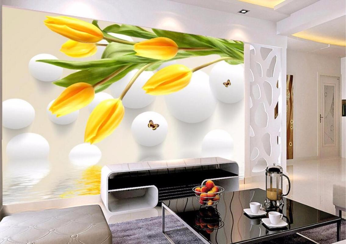 

CJSIR Custom Photo Wallpaper Mural Wall Sticker Tulip Reflected TV Background Wall Papel De Parede Wallpaper for Walls 3 d, As the pictures