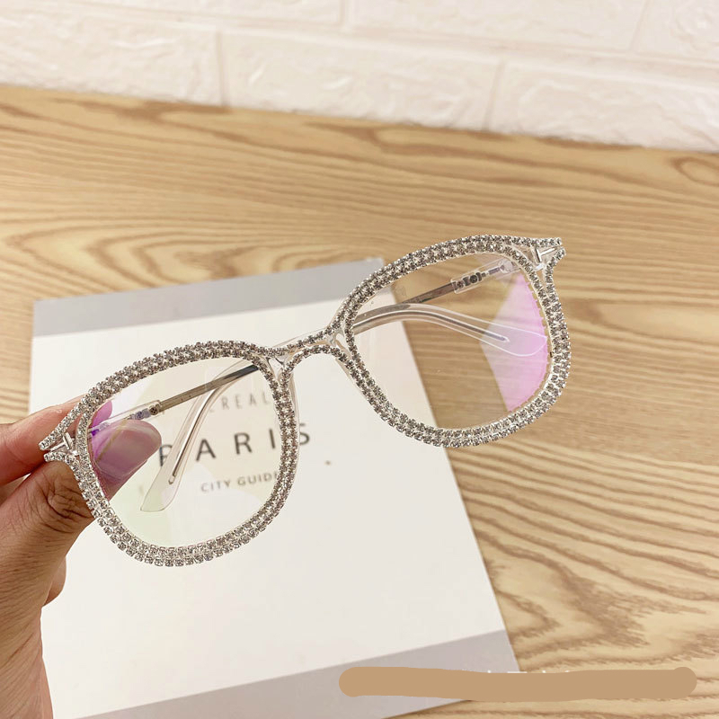 

Shiny Rhinestone Glasses Women Fashion Brand Sun Glasses Eyewear Vintage Ladies Clear Lens UV400 Eyeglasses Female 2020
