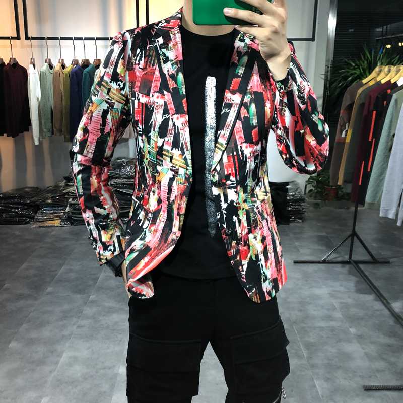 

2020 Popular Men Blazers Flower Casual Slim Dress Coat Stage Performance Nightclub Suit Jacket Net Red Anchor Terno Veste Homme, Mixed
