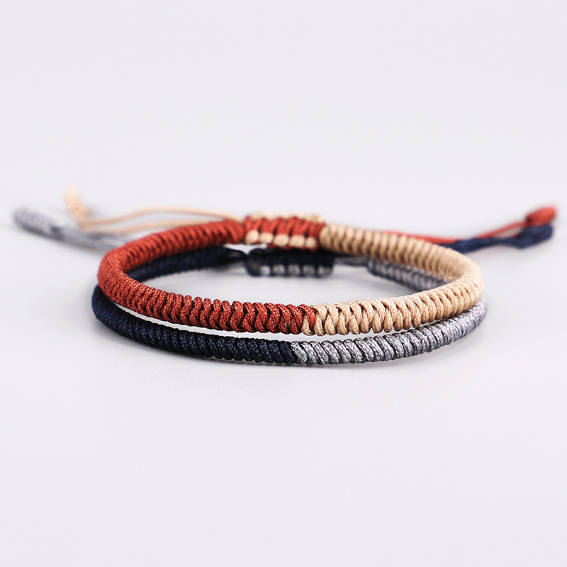 Simple Ethnic Style Mens Bracelet Jewelry Handmade Adjustable Gray/Blue/Brown Rope Bracelet with Free Gift-image-440037961