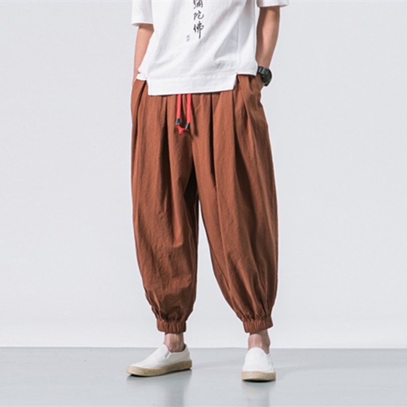 

Fashion men Harem pants Spring autumn New mens cotton Linen pants Chinese style loose Beam foot trousers hip hop plus size 5XL, Black