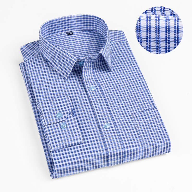 

Men Shirt Plus Size Slim Fit Cotton Blue Plaid Fashion Young Men Dress Shirts Regular Long Sleeve Men's Business Casual Shirt, B33