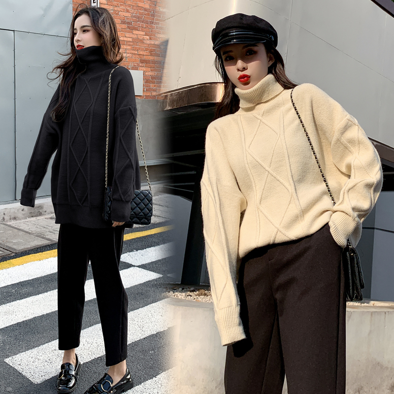 

Spring Knitted Sweater Women Solid Befree Harajuku Pullover Elegant Sueter Mujer Turtleneck Truien Dames Korean Autumn Coat, Beige