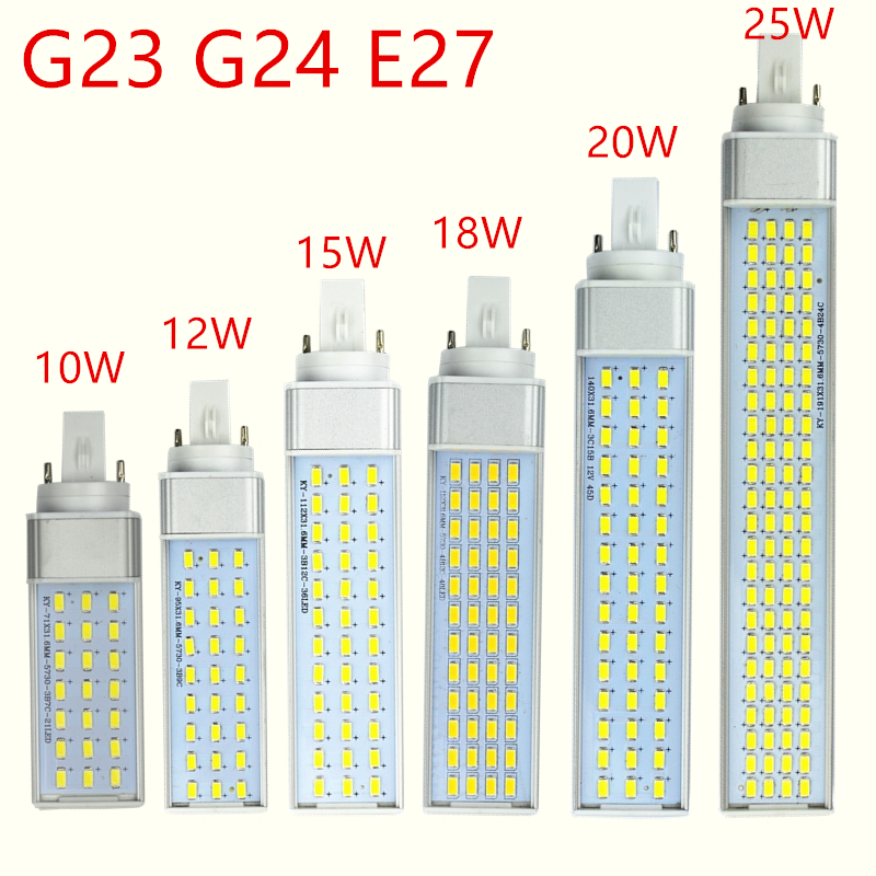 

G23 G24 E27 LED Bulbs 10W 12W 15W 18W 20W 25W SMD5730 led Lights 85-265V Spotlight 180 Degree Horizontal Plug Light