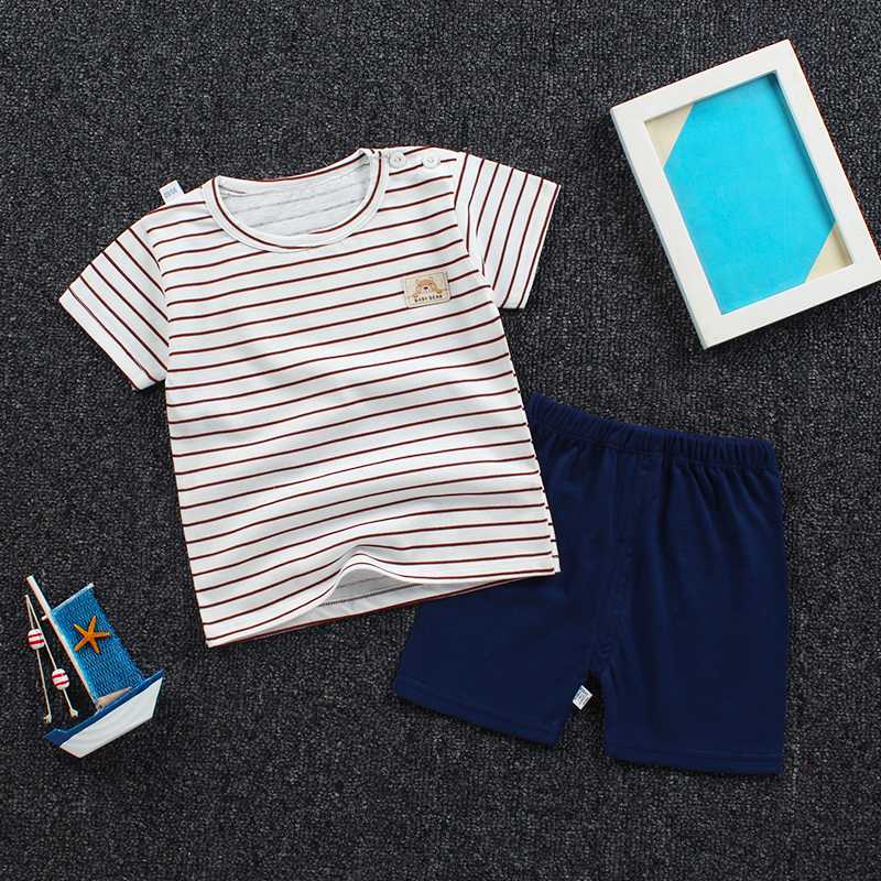 

New Summer Cotton Kids Baby Short Sleeve Shorts Suit Girls Boys Soft Comfortable Breathable Stripe Cute Printed Two Clothes Set, 02