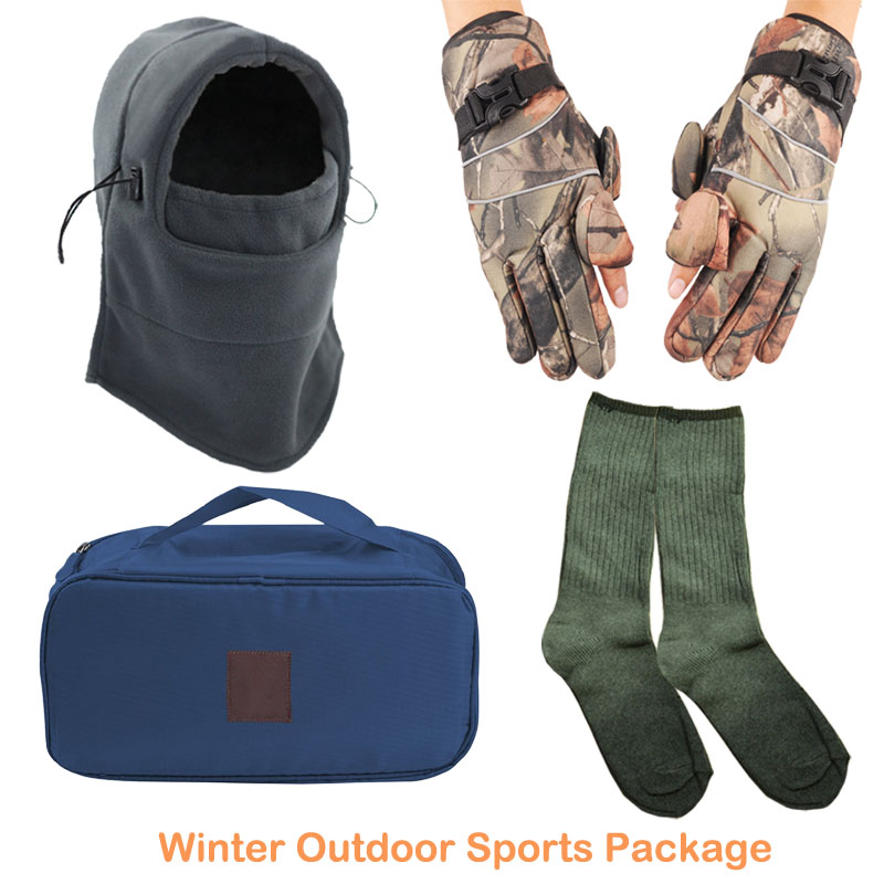 

Winter Warm Keeping Windproof Beanie Hat Fleece Cap Gloves Thick Cotton Socks Outdoor Sports Fishing Hunting Hiking Skiing, As pic