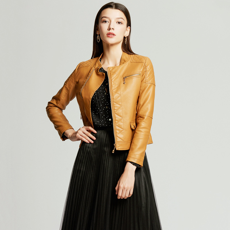 

NXH 2019 yellow leather jacket women autumn coat plus size luxury jacket biker women faux leather Red black pink