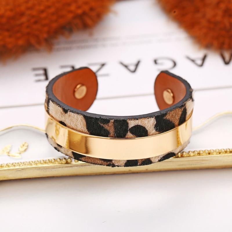 

JINWATERYU New Gold Bar Leopard Open Bracelet Creative Exaggerated Punk Wind Bracelet