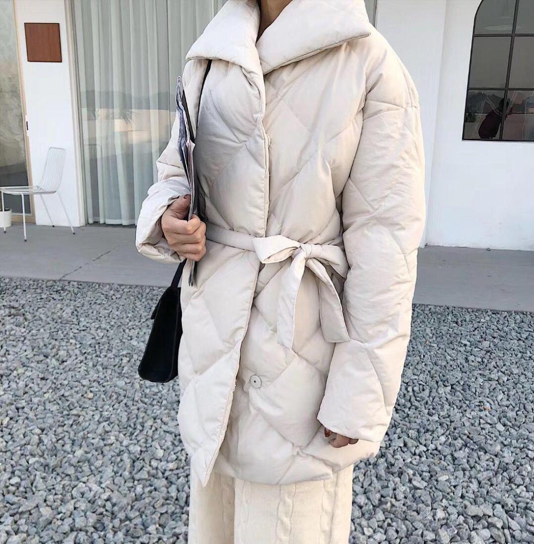 

Turn-Down Collar Warm Coat Ribbons Pockets Women Solid Korean Thick Winter Jacket Outwear Loose Parkas, Black