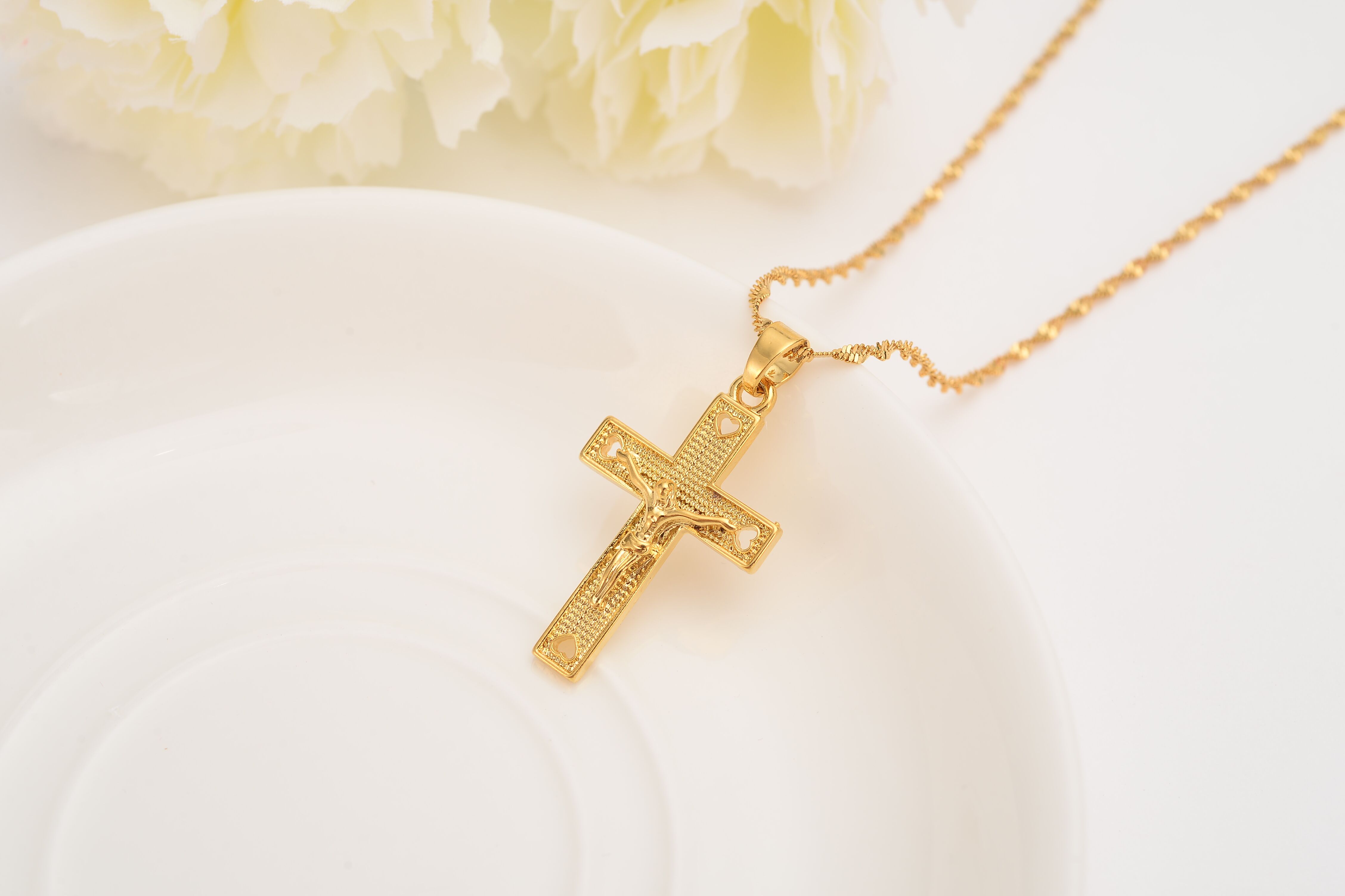 18K Yellow Gold Filled Necklace Jesus Cross Pendant 18"Chain Link GF Jewelry Hot