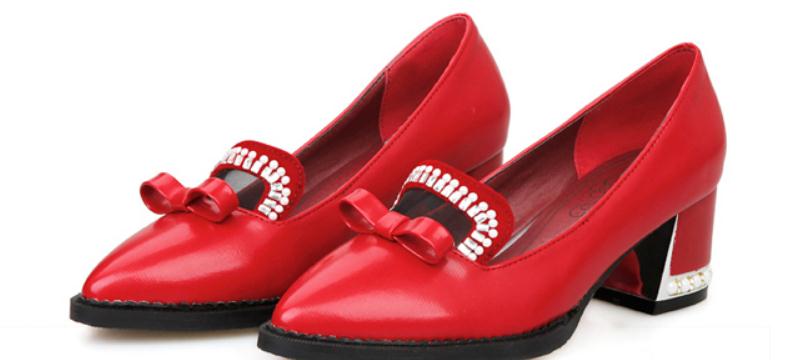 

2019 Women's shoes in Spring and Autumn with New style High heel Coarse heel pointed end bowknot @9045, White