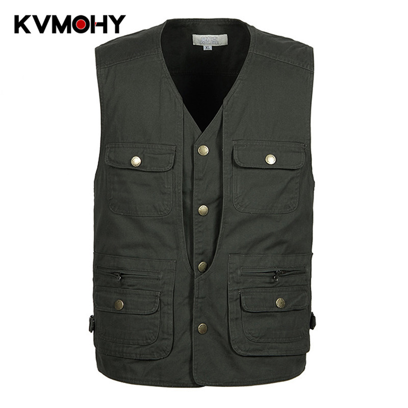 

Men Vest Multi Pocket Vests for Men New Fashion Male Sleeveless Jacket Body Photographer Baggy Cargo Waistcoat, Army green