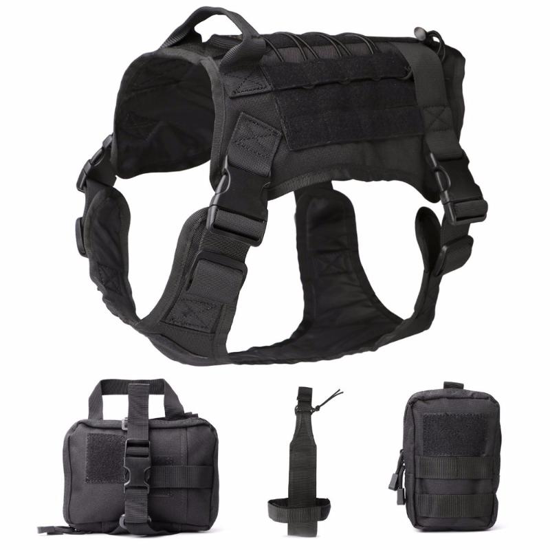 

Tactical K9 Service Dog Modular Harness Dog Vest Hunting Molle Vests With Pouches Bag And Water Bottle Carrier Bag, Black