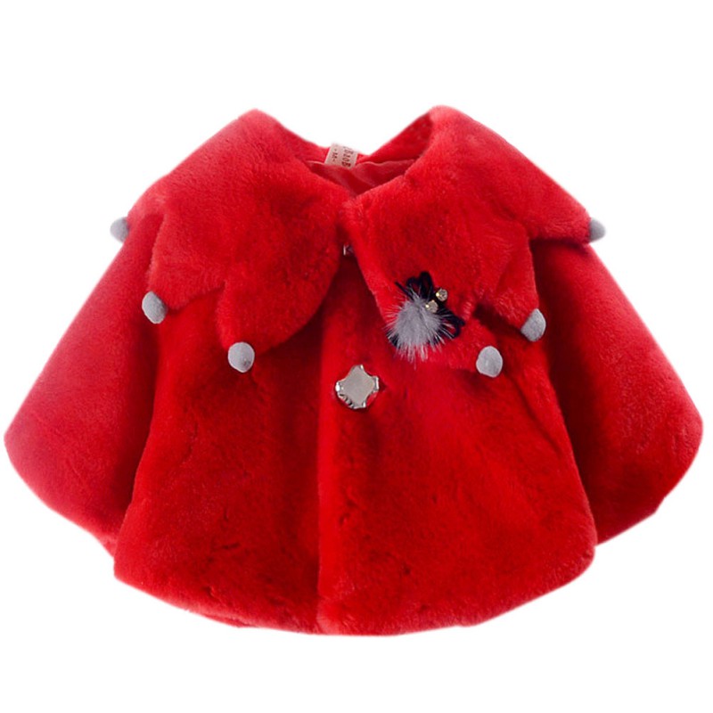 

Autumn Sweet Baby Girls Princess Warm Party Snow Wear Kids Cloak Children Clothing Overcoats Outerwear, Red