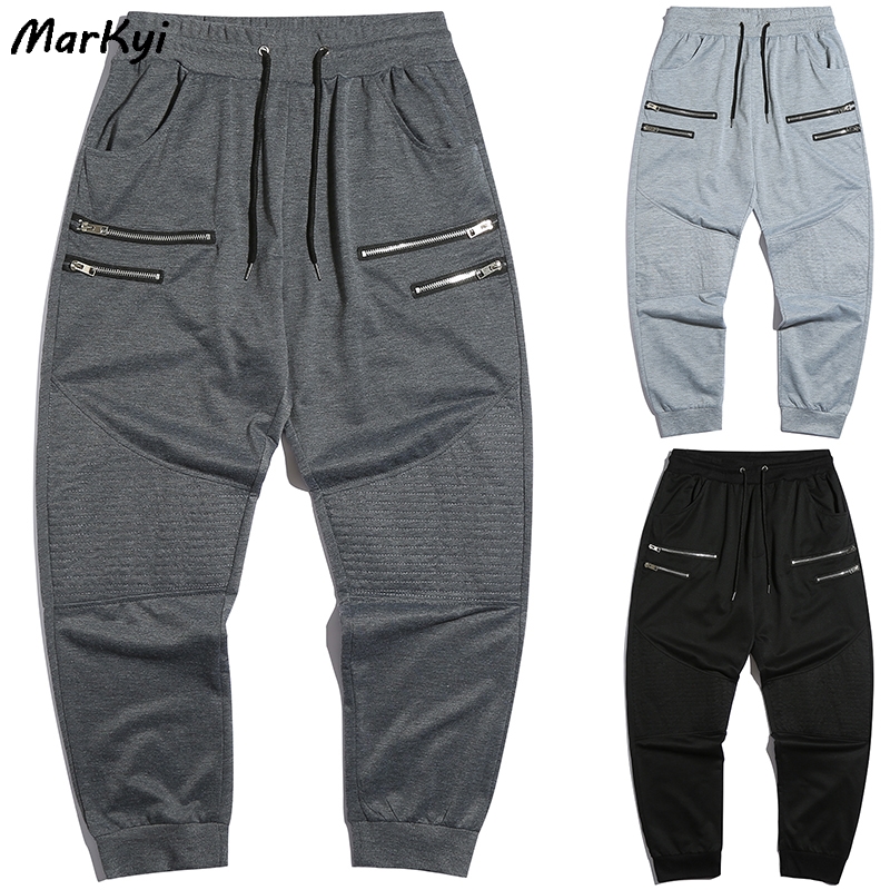 

MarKyi fashion 2020 brand zipper patchwork tactical pants cargo pants men good quality compresion men, Black
