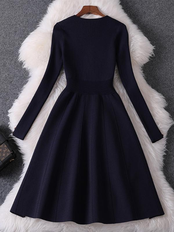 

Dress Women Clothes 2020 Knited Sweater Dress Vintage Spring Autumn Women Elegant Vestidos Robe Femme 87836 YY2501, As the picture