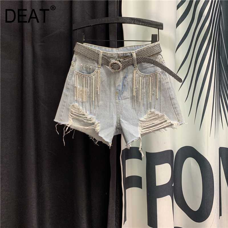 

DEAT 2020 new high waist tassels light blue denim broken vintage street girl' shorts female hots WM76905L
