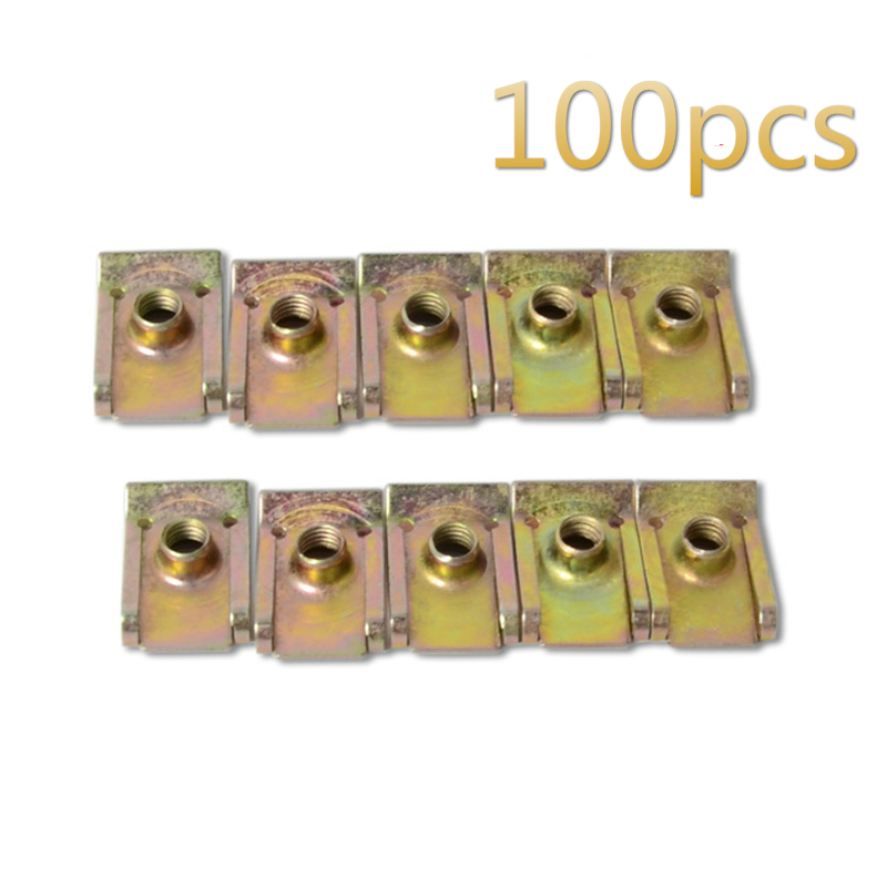 

50Pcs/100pcs Spring Metal Plate Car Door Panel Mudguard U Screw Speed Clips M6 Nuts Interior Auto Fasteners Clip