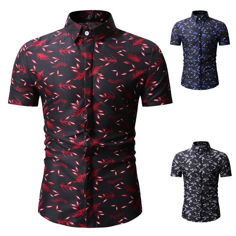 

Men Shirt Summer Casual Short Sleeve Business Slim Fit -3XL Floral Shirt, Navy blue