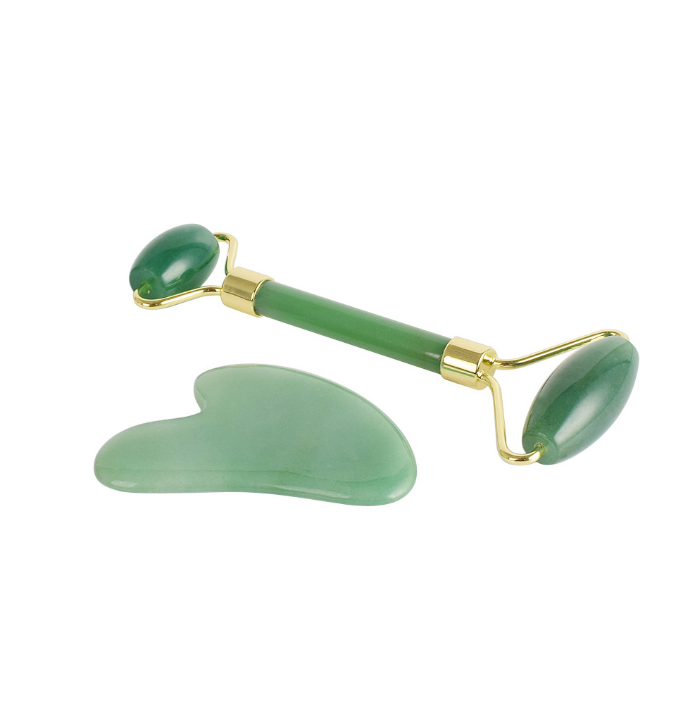 

High Quality Green Dong Ling Facial Roller Massager and Gua Sha Board Set Anti-Aging Slimming Massage Face and Neck Beauty Tool