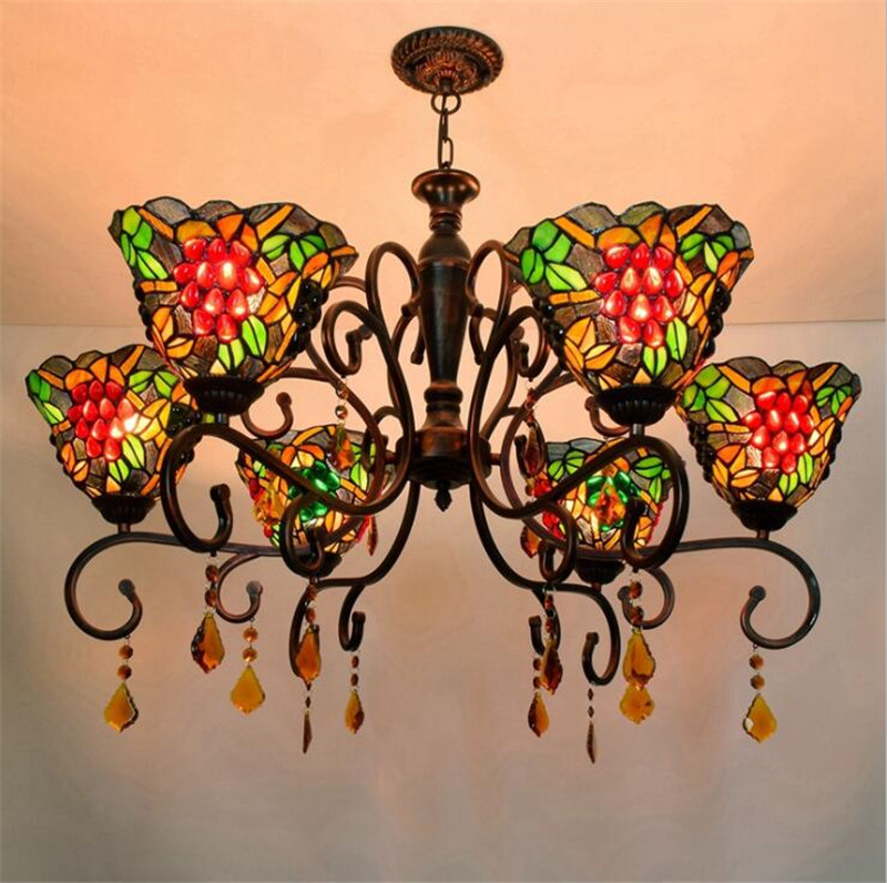 European retro chandelier Pendant Lamps Tiffany stained glass living room bedroom bar crystal chandeliers TF084-image-537998450
