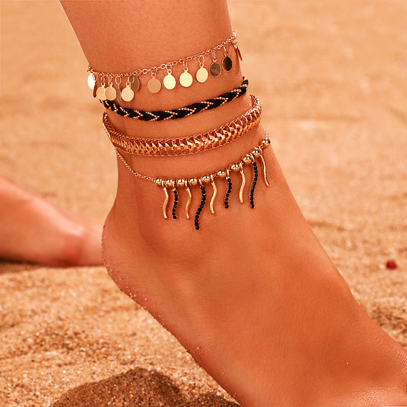

Anklets Gold Dangling Tassel Anklet For Women Accessories Multi Layer Boho Foot Chain Jewelry Chaine De Cheville 9036