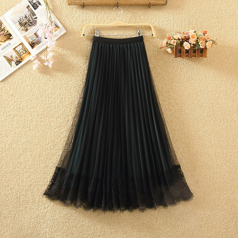

Spring new Korean version high waist thin double side mesh skirt women's long lace pleated skirt half yarn, See chart