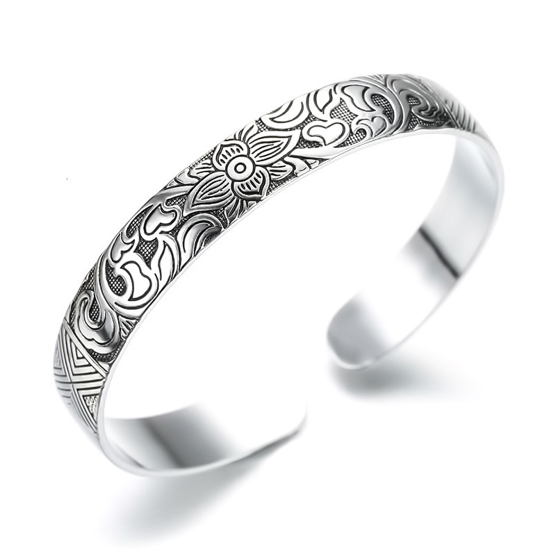 

Bangles For Women Bangle Bracelet Jewelry Boho Retro Charms Lotus Leaf Thailand Woman Accesorios Plate Silver