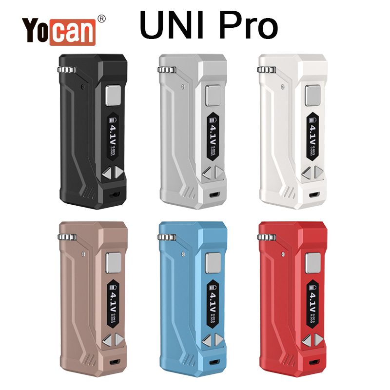 

Authentic Yocan UNI PRO E Cigarette Mods 650mAh Preheat Battery Variable Voltage Vaporizer Vape Mod Ecig Batteries Fit All Cartridges Carts with OLED Display Screen