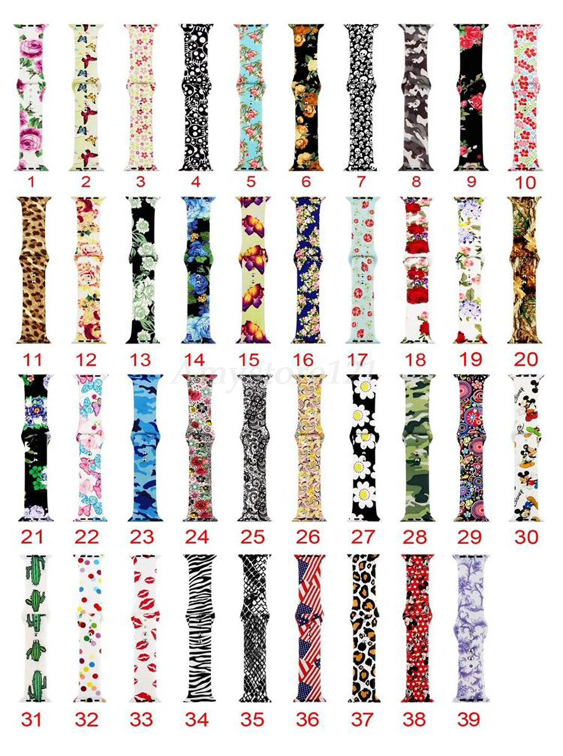 

designer Sport Silicone Strap For Apple Watch band 42mm 38mm 44mm 40mm Painted iwatch Series 4/3/2/1 Wrist bands bracelet Watchband