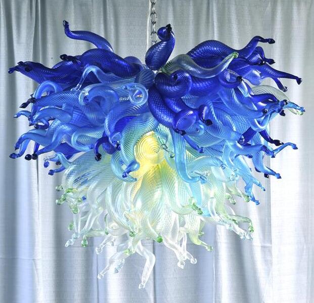 

Chandeliers Modern Design High Hanging Living Room Blue Shade Green Yellow 100% Colored Blown Glass Chandelier Lightings and Pendant Lamps