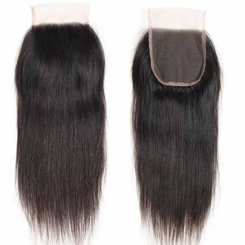 

Straight 4x4 Lace Closure Bleached Knots Brazilian Straight Human Hair Closure Free Middle 3 Part 100% Straight Human Hair Lace Closure