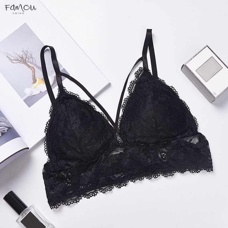Sexy Deep V Floral Lace Bras Intimates Bralette Thin Belt Lingerie Wirefree Seamless Womens Underwear-image-491411086