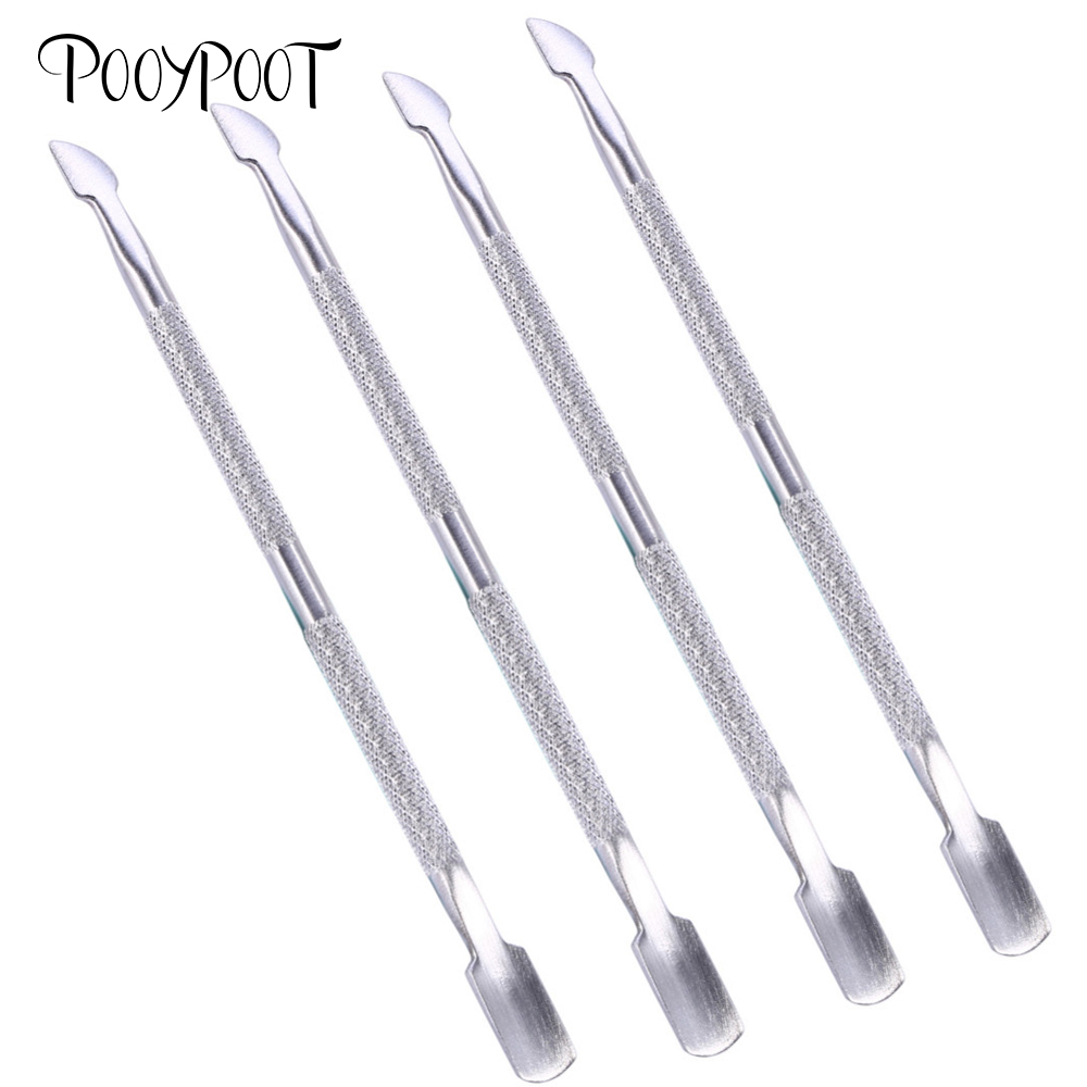 

Pooypoot 4Pcs Nail Cuticle Pusher Stainless Steel 2 Way Cuticle Spoon Pusher Finger Dead Skin Remover Nail Art Manicure Tools