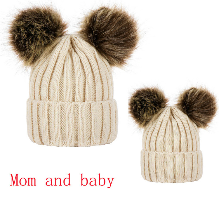 

Cute Infant Kids Knitted Wool Hats Faux Fur Ball Pom Poms Crochet Caps Winter Warm Mom Baby Parenting Beanie Cap 8 Colors dhl, Remark number