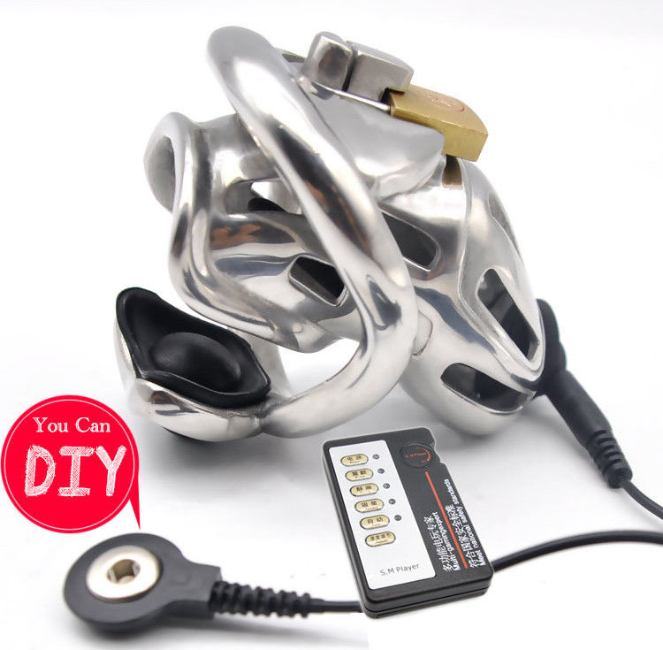 

Embedded Metal Cage Lock Electric Shock Male Chastity Device Belt Bird #R45