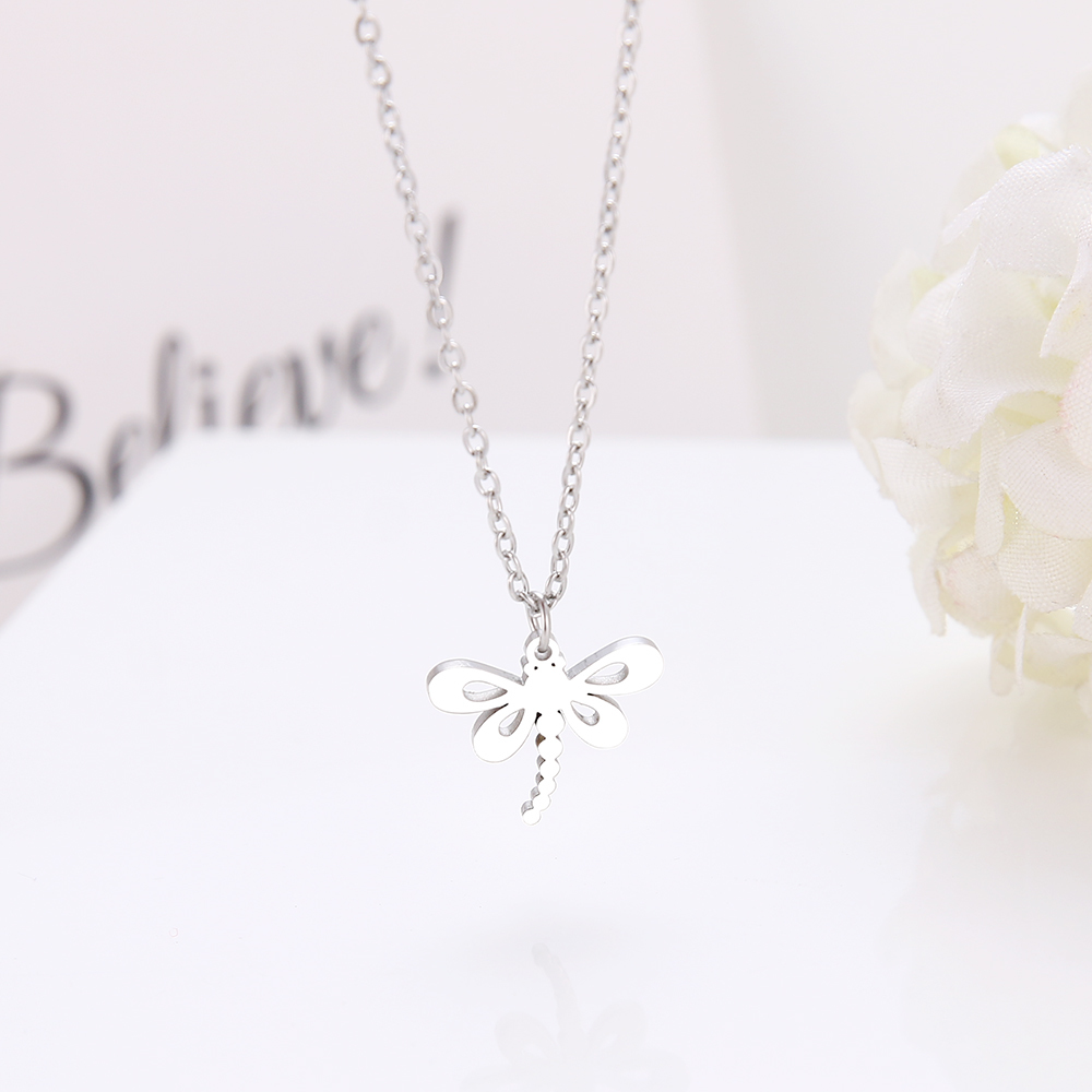 

Jewelry High Quality Stainless Steel For Women Necklace Dragonfly Gold And Silver Color Pendant Necklace Engagement Jewelry Female's Party