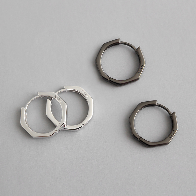 

100% 925 sterling silver geometric hoop earrings for women pendientes mujer moda 2020, black small circle hoops earings jewelry