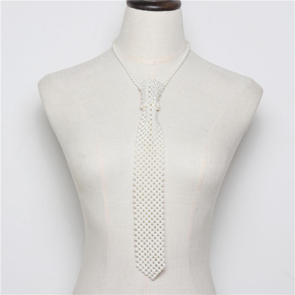 

Women Long Tie Necklace Ins Pearl Necklace Silver Beads Chain Neckwear Jewelry Collier Naszyjnik Hot Items
