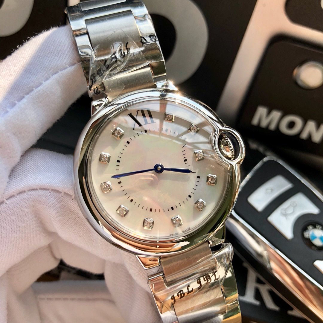 

women Watch Quartz Movement 36mm 316L stainless steel Band Sapphire Crystal women Wristwatches Waterproof, Silver