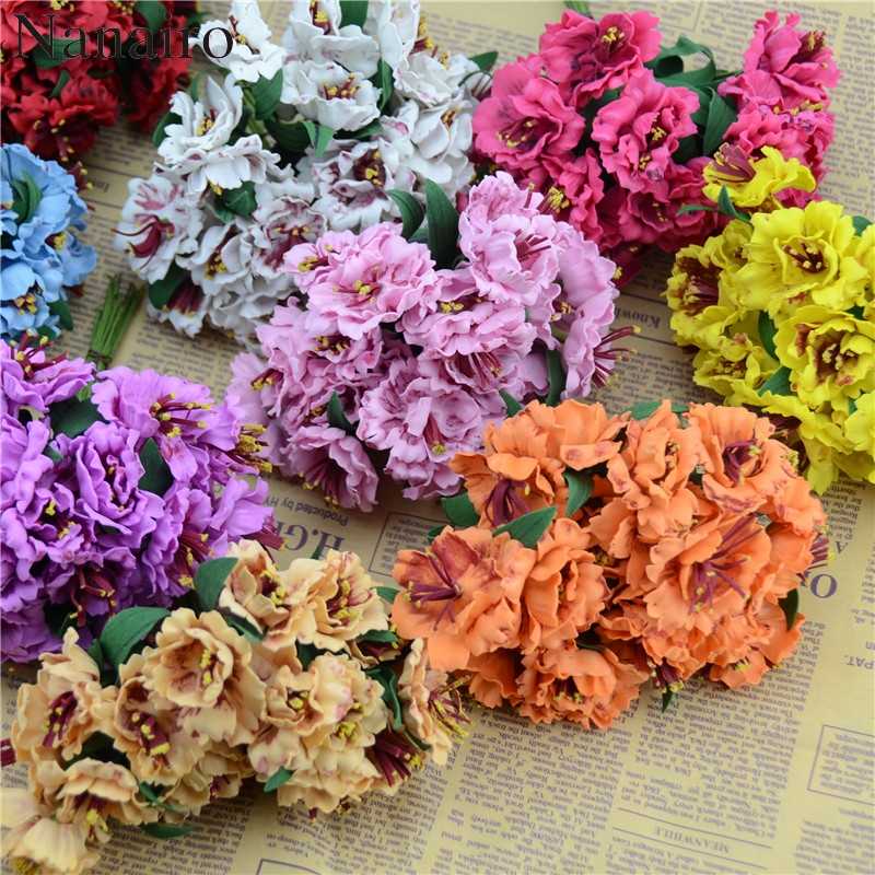 

50pcs/lot Mini Leaves Stamens Artificial Rose Foam Flower Bouquet For Home Wedding Decoration DIY Scrapbooking Wreath Supplies, White