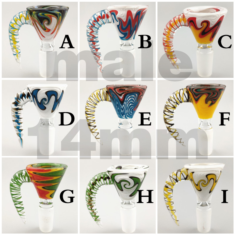 

14mm 18mm Male US Colorful Glass Bowls With Handle Colored Smoking Bowls Piece For Glass Water Pipes Dab Rigs