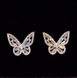 

Wholesale- Glittering new hot ins fashion luxury designer diamond zircon lovely beautiful butterfly stud earrings for woman girls